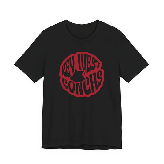 Black t-shirt with red 'Key West Conchs' graphic on a white background