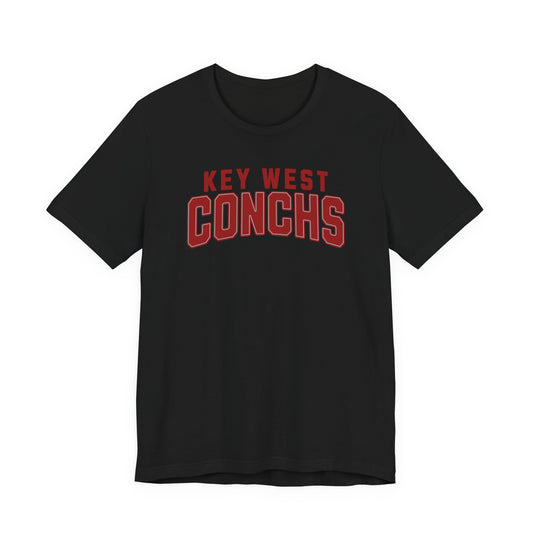 Black t-shirt with 'Key West Conchs' text in red on a white background