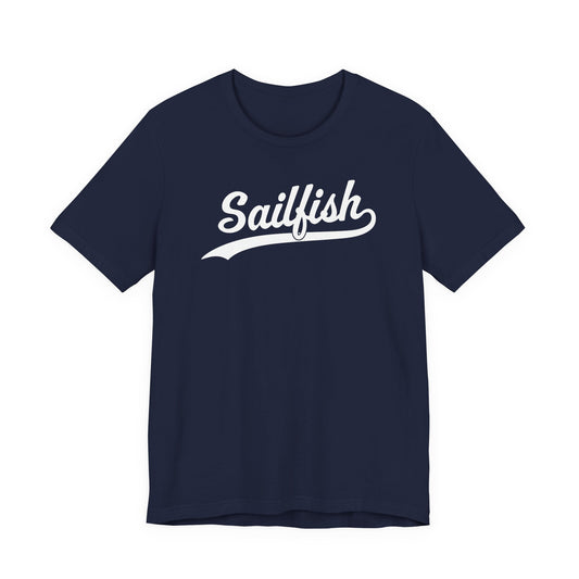 Navy Sigsbee Sailfish Script cotton tee