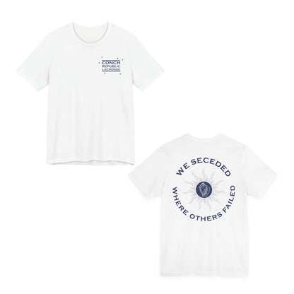 DTF print detail on Conch Republic Lacrosse kids front and back t-shirt