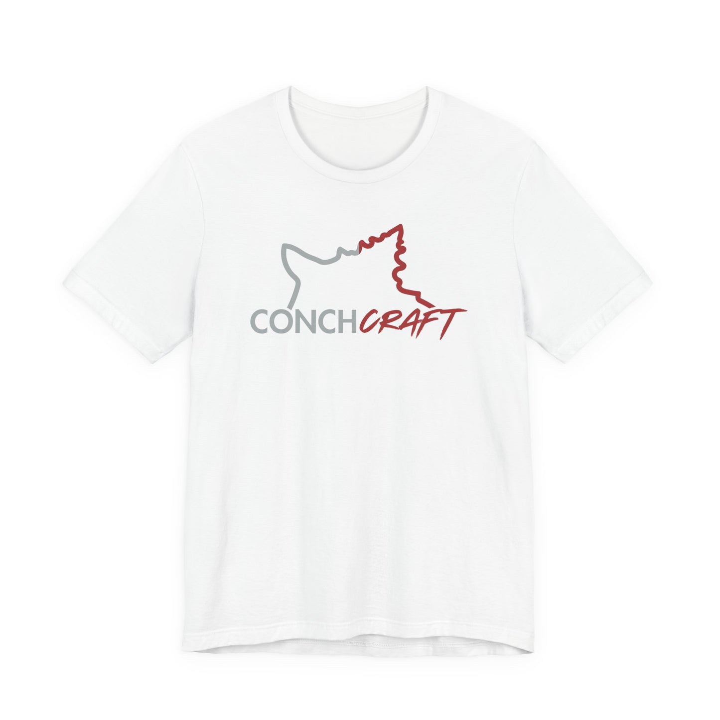 White t-shirt with 'Conch Craft' logo on a white background