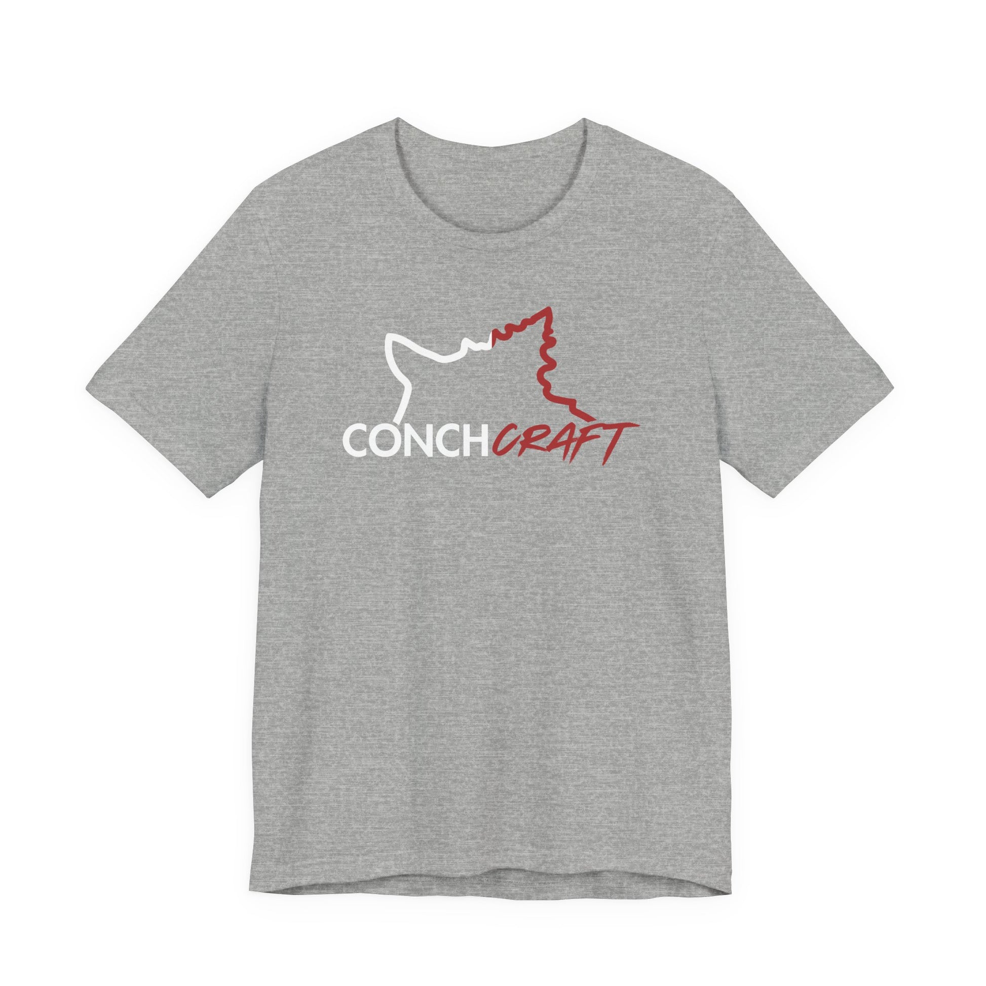 Gray t-shirt with 'Conch Craft' logo on a white background