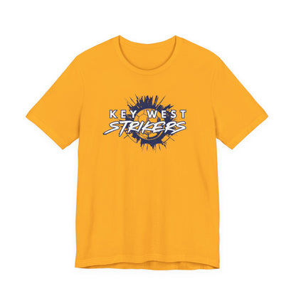 Yellow t-shirt with 'Key West Strikers' logo on a white background