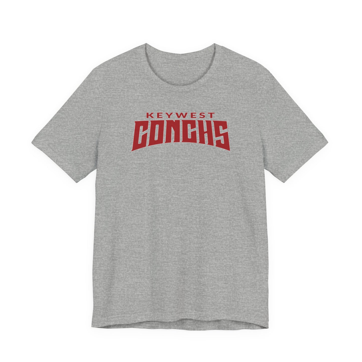 Gray t-shirt with 'Key West Conchs' text in red on a white background