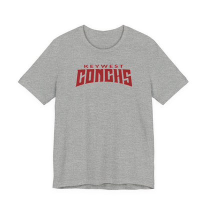 Gray t-shirt with 'Key West Conchs' text in red on a white background