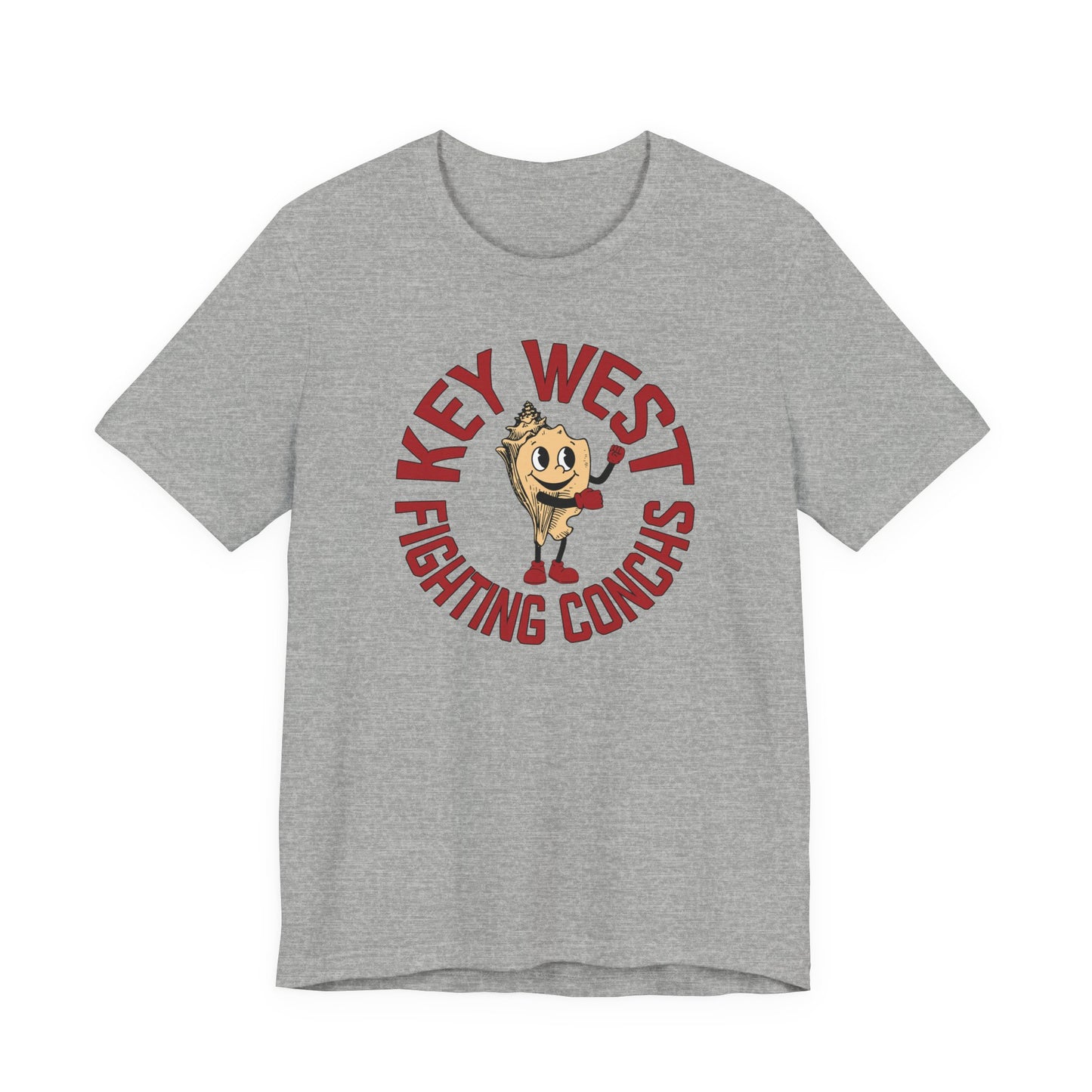 Gray t-shirt with 'Key West Fighting Conchs' graphic on a white background