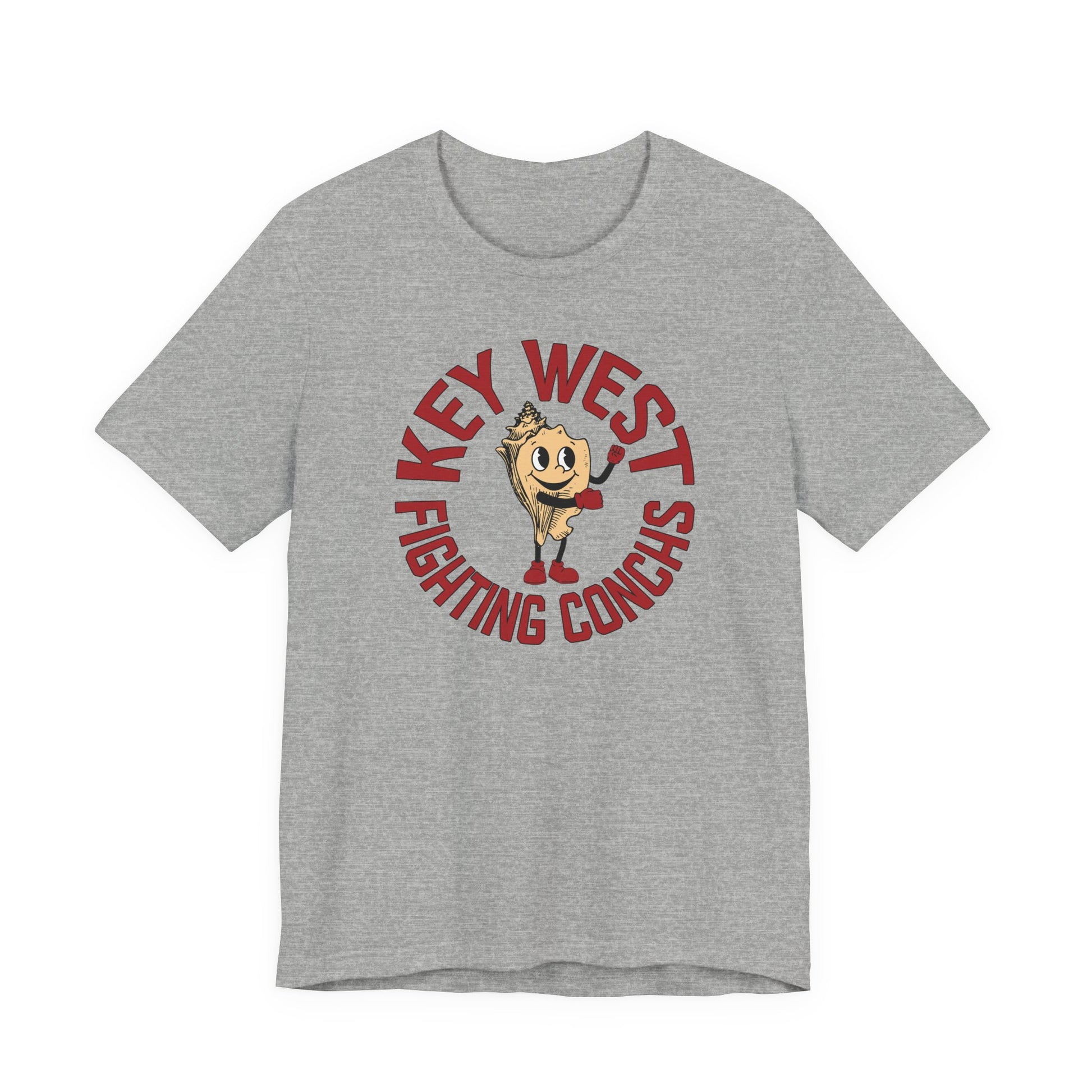Gray t-shirt with 'Key West Fighting Conchs' graphic on a white background