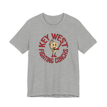 Gray t-shirt with 'Key West Fighting Conchs' graphic on a white background