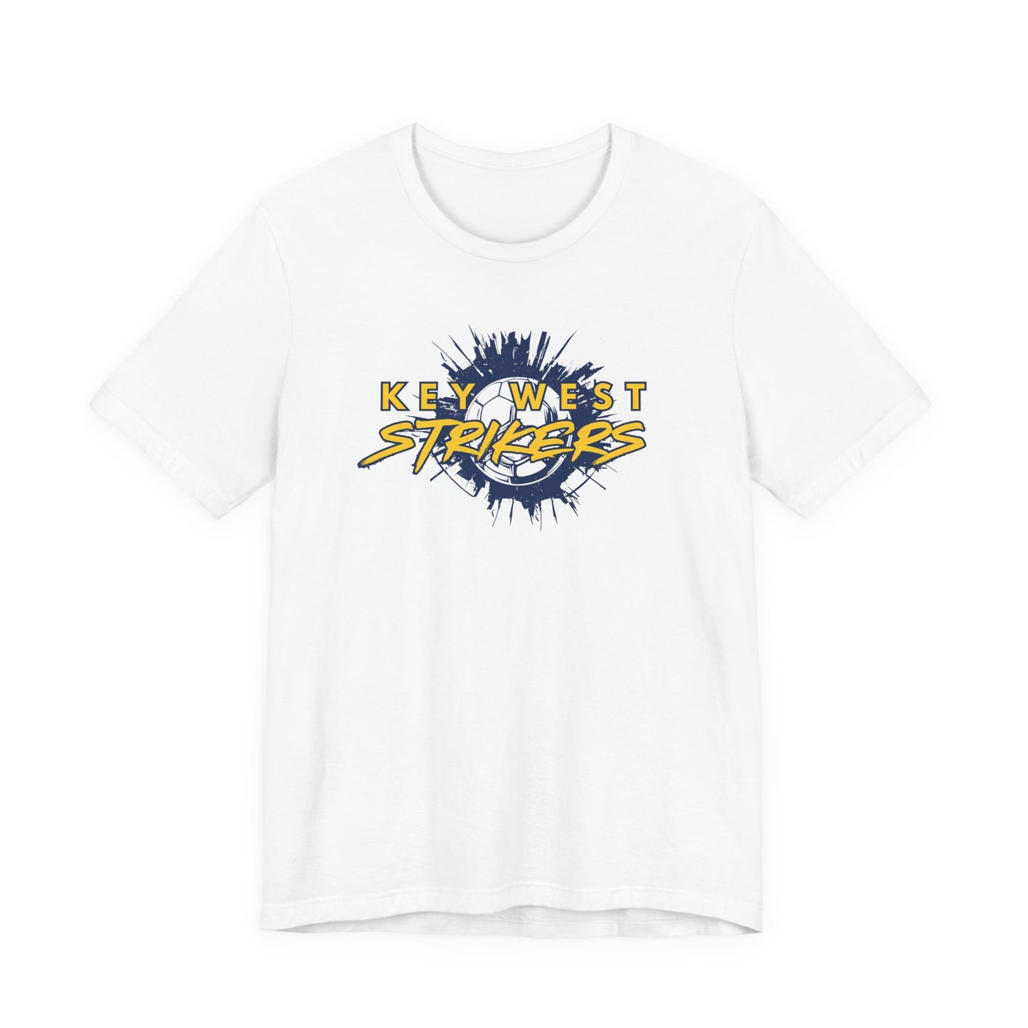 White t-shirt with 'Key West Strikers' logo on a white background