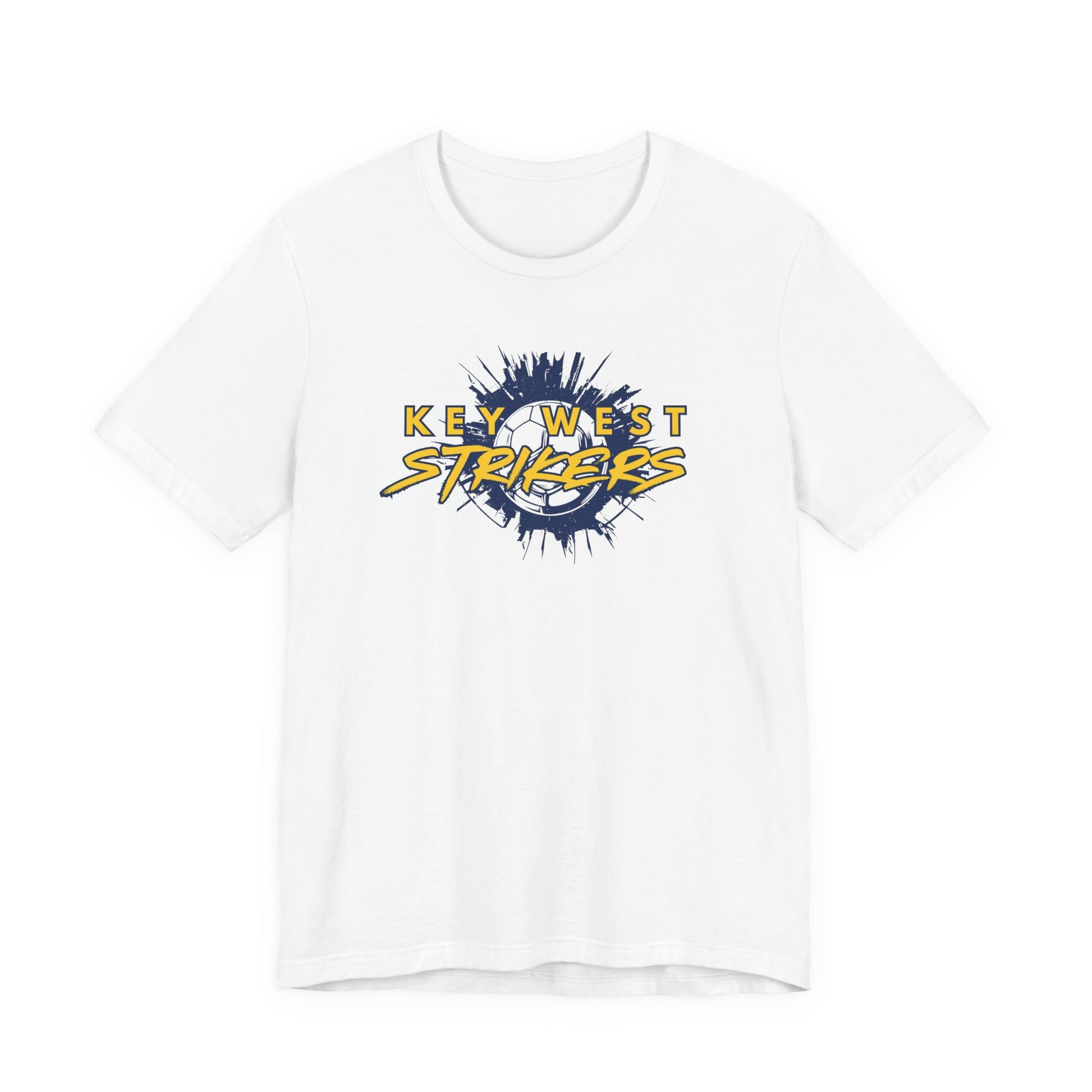White t-shirt with 'Key West Strikers' logo on a white background