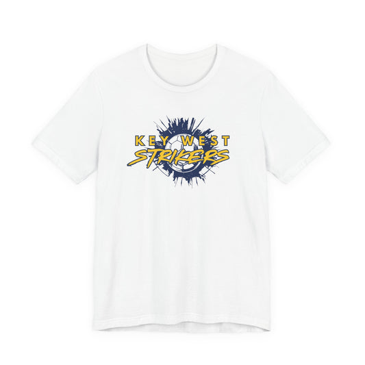 White t-shirt with 'Key West Strikers' logo on a white background