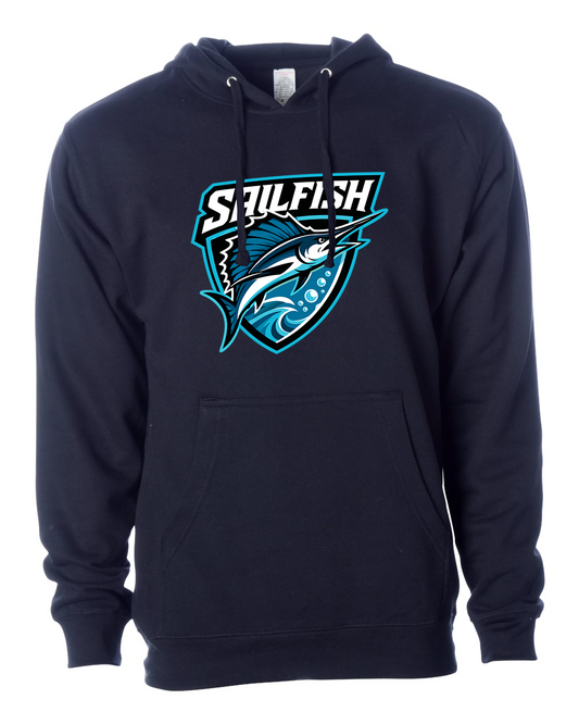 Navy Sigsbee Sailfish Shield pullover hoodie product mockup
