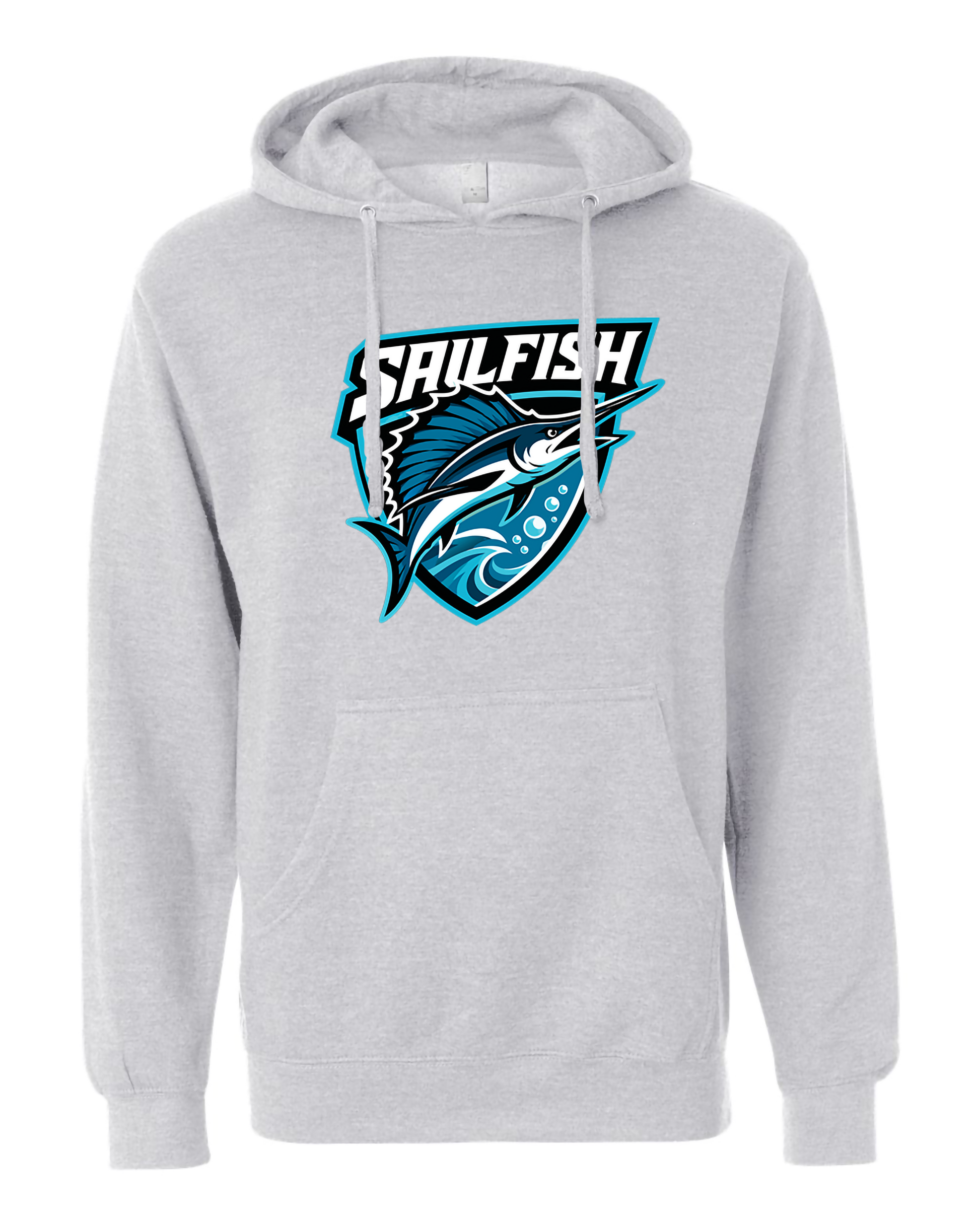 Heather Grey Sigsbee Sailfish Shield pullover hoodie product mockup