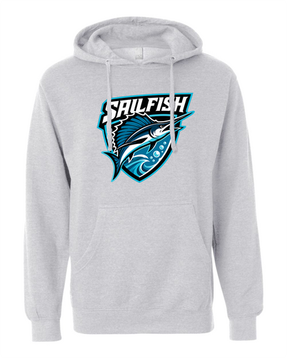 Heather Grey Sigsbee Sailfish Shield pullover hoodie product mockup