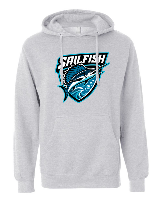 Heather Grey Sigsbee Sailfish Shield pullover hoodie product mockup