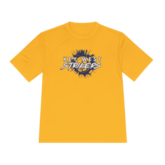 Yellow t-shirt with 'Key West Strikers' logo on a white background