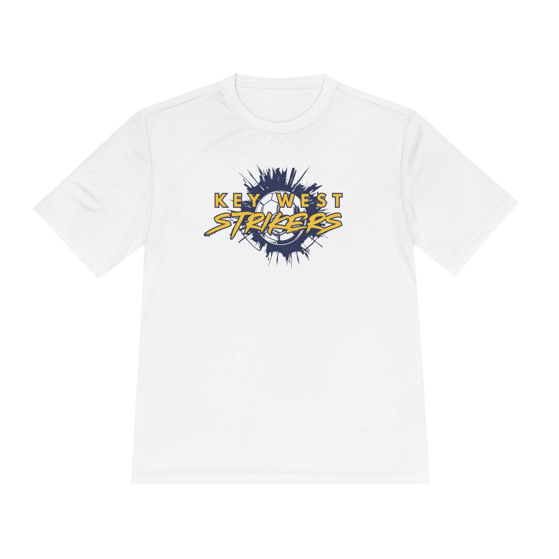 White t-shirt with 'Key West Strikers' logo on a white background