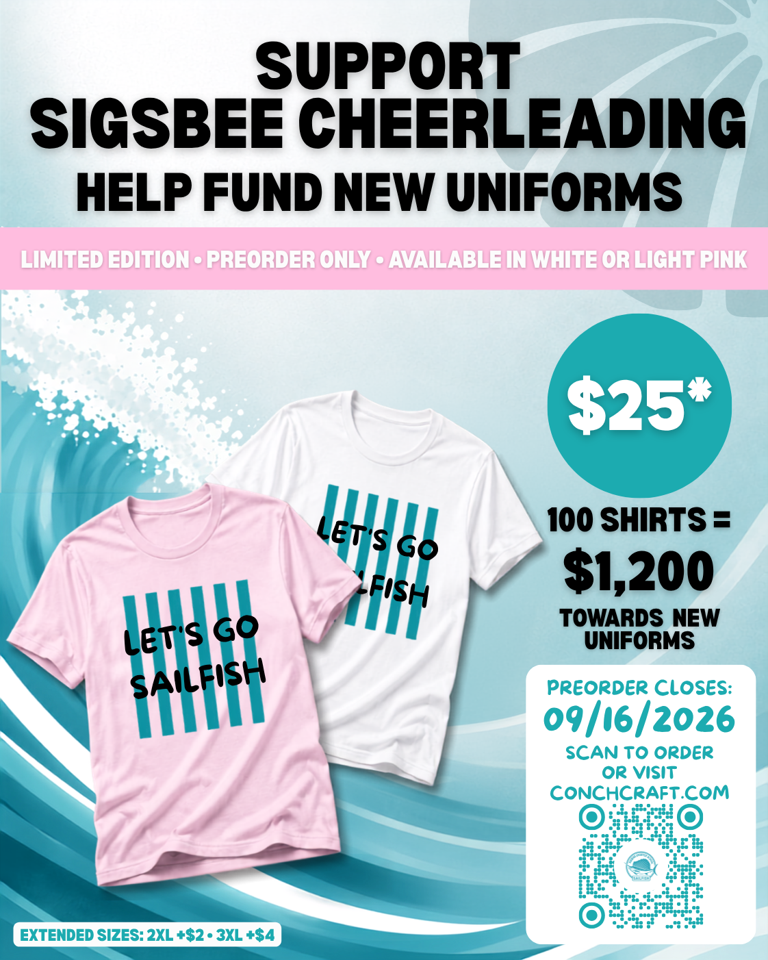 Sigsbee Cheerleading Fundraiser Tee – Let’s Go Sailfish