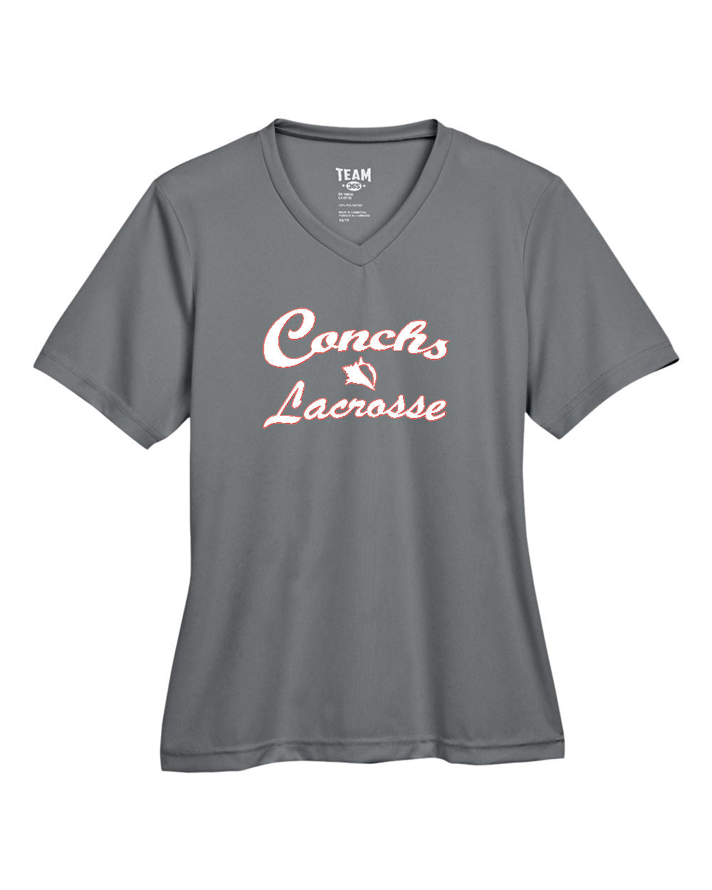 Gray t-shirt with 'Coach's Lacrosse' text on a white background