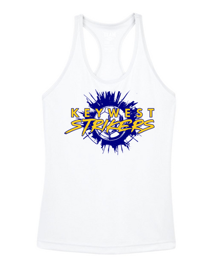 White tank top with 'Keywest Strikers' logo on a white background