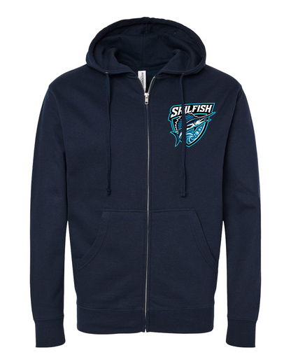 Navy Sigsbee Sailfish Shield full-zip hoodie product mockup