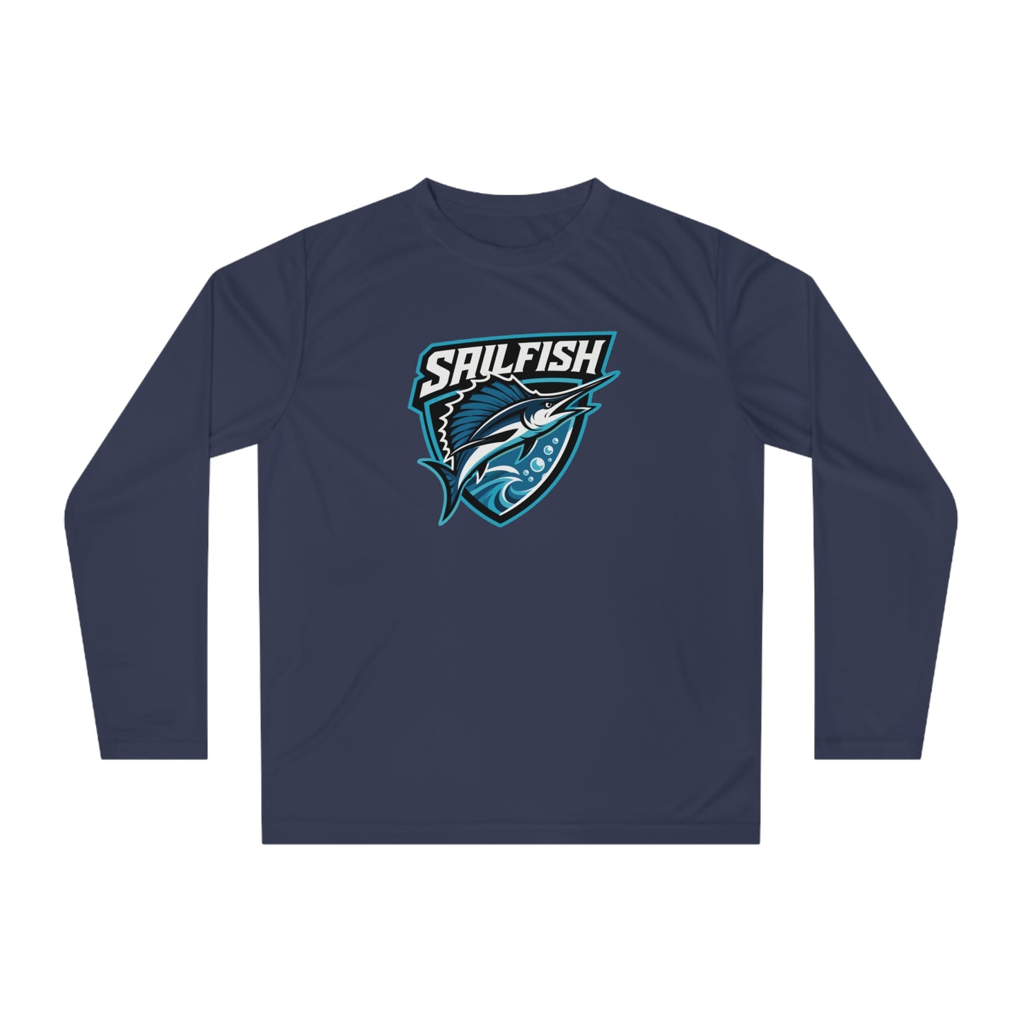 Navy Sigsbee Sailfish Shield Long-Sleeve Performance Tee product mockup