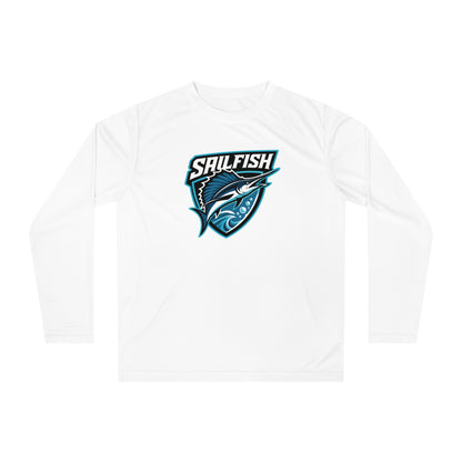 White Sigsbee Sailfish Shield Long-Sleeve Performance Tee product mockup