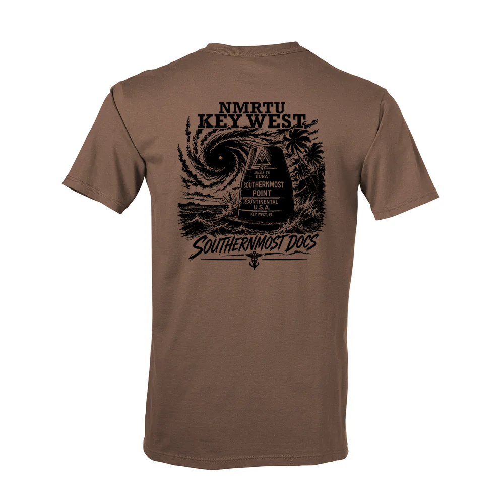 Southernmost Docs MWR fundraiser active duty shirt back mockup in Coyote Brown