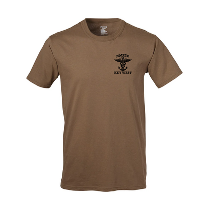 Southernmost Docs MWR fundraiser active duty shirt front mockup in Coyote Brown